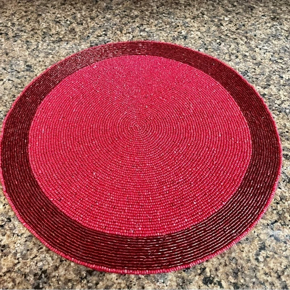 Handmade Beaded Chargers, Two, Tahari & Nicole Miller, 14” Round, Red…